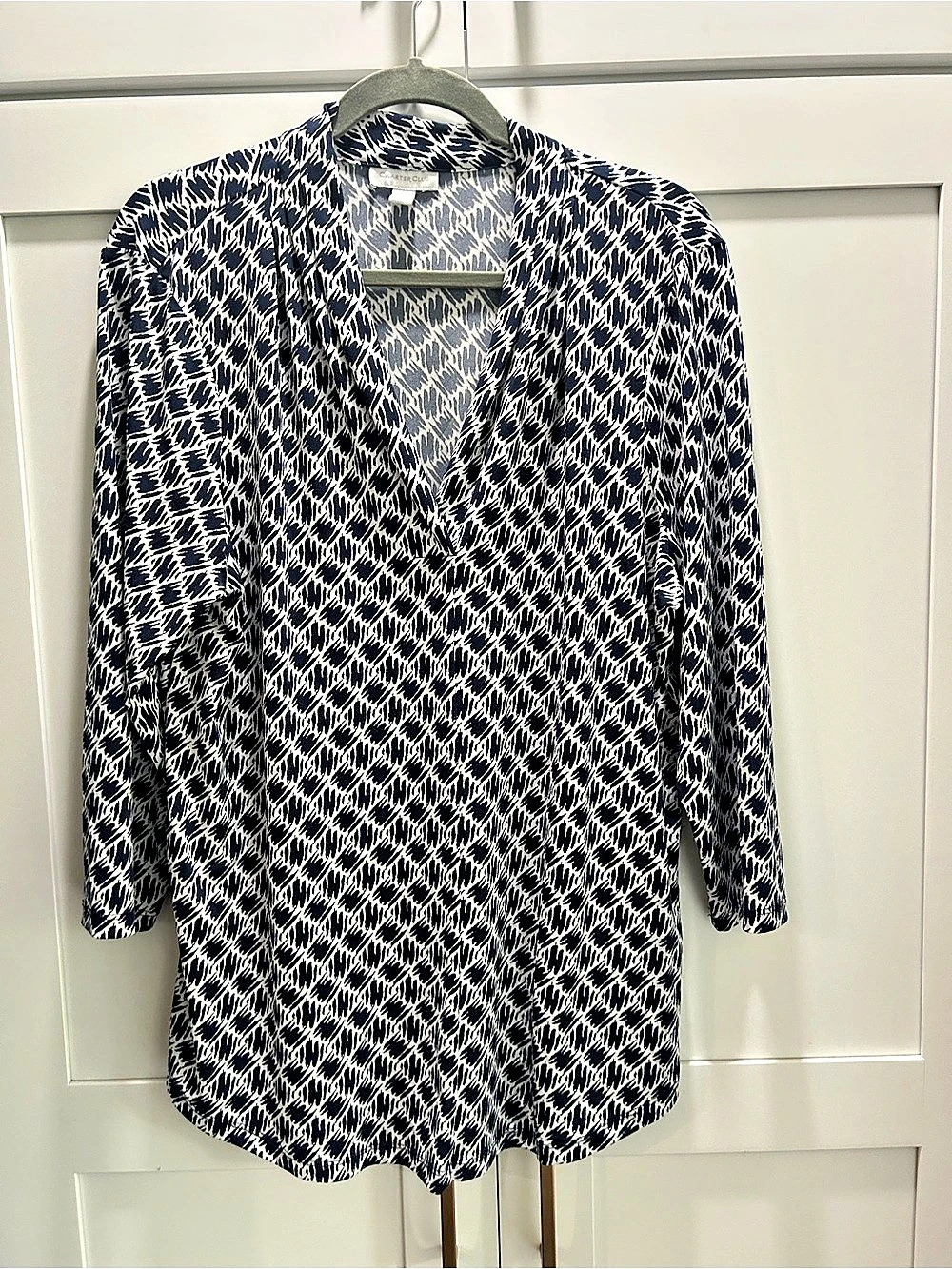 Charter Club Women's Animal Print Blazer in Blue & White Size Medium